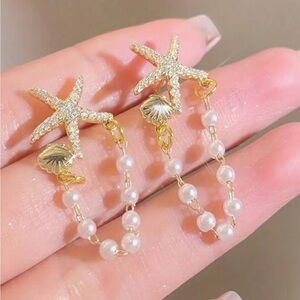 Starfish Pearl Drop Earrings